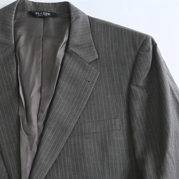 Jos A Bank 44L 36x32 Brown Stripe 100% Wool Mens Jacket Pants Suit
